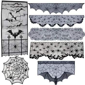 

Halloween Decoration Black Spider Web Lace Knitted Spiderweb Tablecloth Halloween Table Cover Runner Fireplace Party Decoration