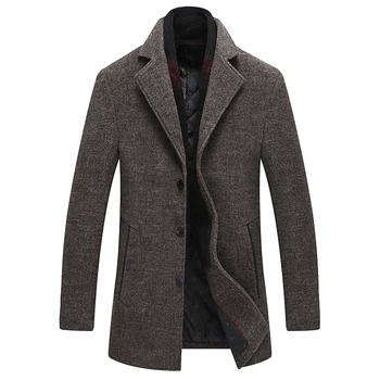 

New men's wool coat winter fleece warm scarf jacket warm slim fashion windbreaker jacket men's brand clothing
