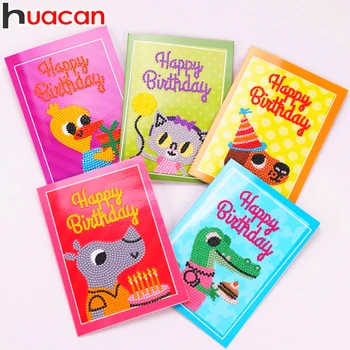 

Huacan 5D DIY Diamond Painting Birthday Greeting Card Diamond Embroidery Cartoon Animal Beadwork Round Drill Children's Gift