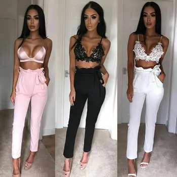 

2020 NEW Women High Waist Slim Skinny Leggings Stretchy Bow Belt Drawstring Pants Jeggings Pencil Trousers