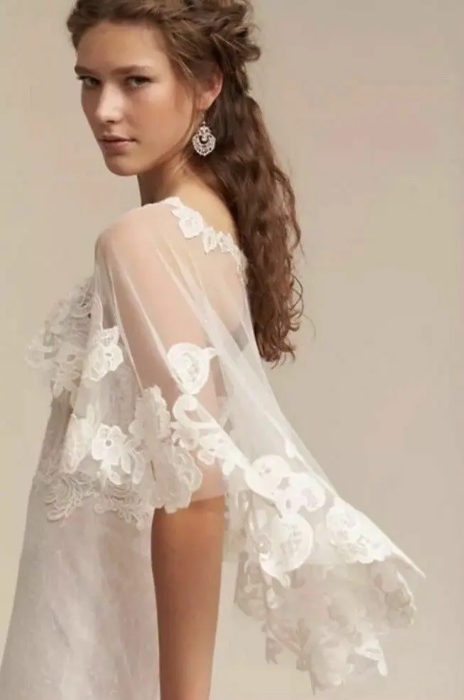 Свадебная накидка кружевная кромка свадебные куртки элегантная шаль Белая слоновая кость Болеро для невесты