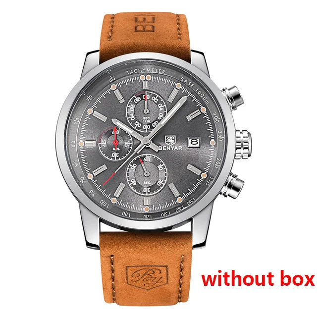 BENYAR часы мужские роскошные брендовые кварцевые часы с хронографом модные спортивные автоматические часы с датой кожаные мужские часы Relogio Masculino - Цвет: silver gray