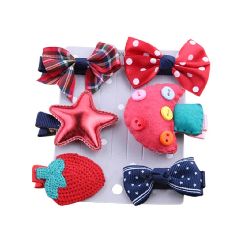 

Baby Children's Hairpin Suit Cartoon Series Baby Hairpin red 6 pieces Girl Heart Sweet Cute Bow Hairpin