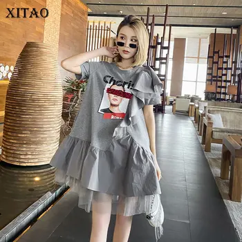 

XITAO Europe Women A Line Patchwork Sense of Design Ruffle Pullover Dress Personality Loose 2020 Summer Fashion Dress DMY5177