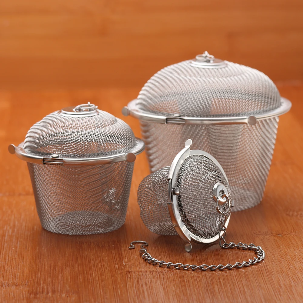 Durable Silver Reusable Stainless Mesh Herbal Ball Tea Spice Strainer Teakettle Locking Tea Filter Infuser Spice kitchen tools