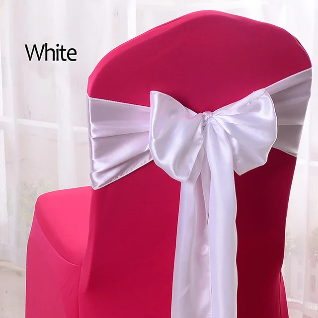 1pc Satin Chair Sash Bow Ties Bands For Hotel Banquet Wedding Party Decoration Red/Blue/Yellow Multi Color 16*275cm White