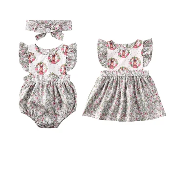 

2020 Summer Cute Infant Baby Girls Dress/Romper Headband Ruffles Sleeve Floral Print A-Line Dress Kids Jumpsuits