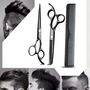

3Pcs/Set Professional Stainless Steel Black Barber Hair Cutting Scissors Set with Comb Salon Thinning Texturizing Shears Hairdre