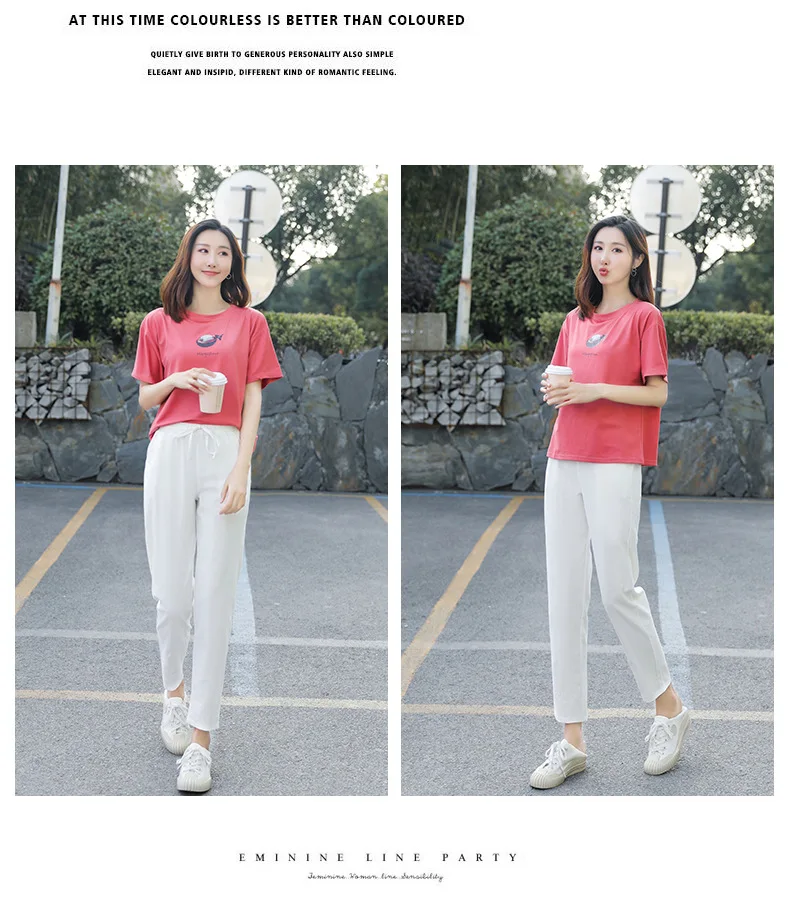 Spring Cotton Linen Pants Plus Size Loose Women Ankle Length Harem Pants Pocket Elastic High Waist Casual Trousers Orange Black