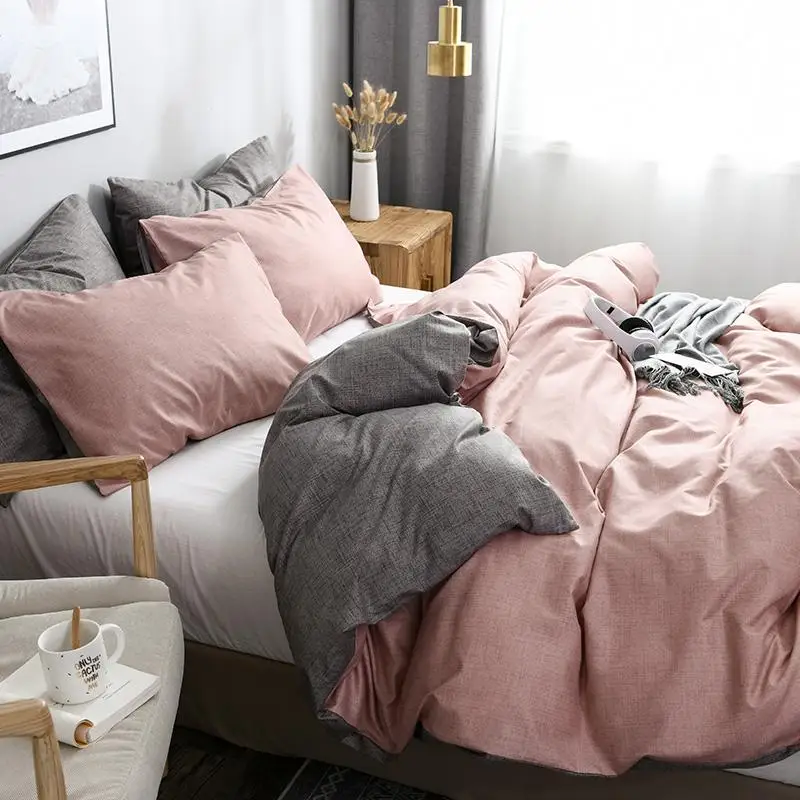 shabby chic bedding 2019 New AB side bedding solid simple bedding set Modern duvet cover set king queen full twin bed linen brief bed flat sheet set single duvet