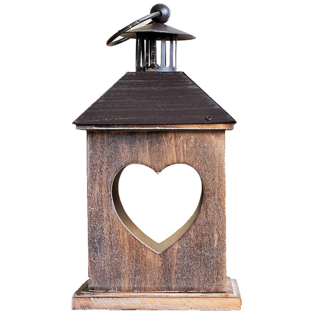 Windproof  Vintage Wood Lantern Candle Holder