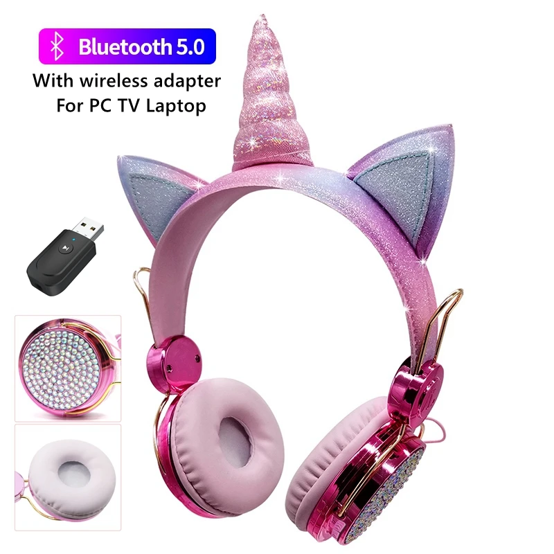 Girl Kid Unicorn Wireless Headphone With For PC TV Laptop Bluetooth Transmit Cute Phone Music Helmet For online lessons and Live