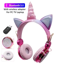 Girl Kid Unicorn Wireless Headphone With For PC TV Laptop Bluetooth Transmit Cute Phone Music Helmet For online lessons and Live