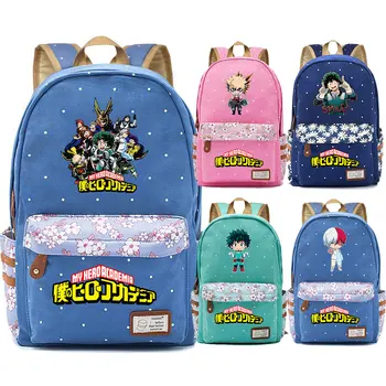 

Fashion Cartoon Anime My Hero Academia Deku Flowers Dot Boy Girl School bag Women Bagpack Teenagers Canvas Lady Femme Backpack