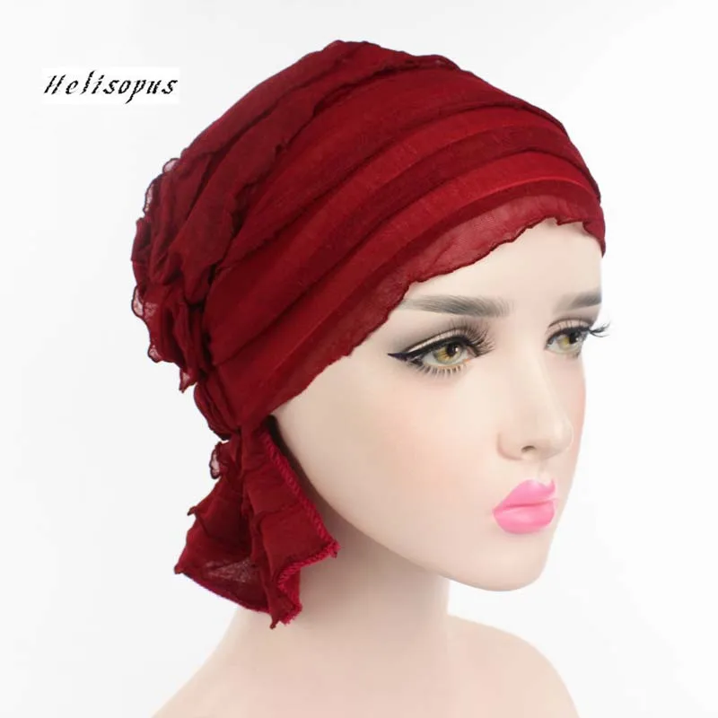 Женские шапки Helisopus, мусульманская Шапка-тюрбан, шифоновая шапка после химиотерапии, шапка бини, модный головной убор для женщин