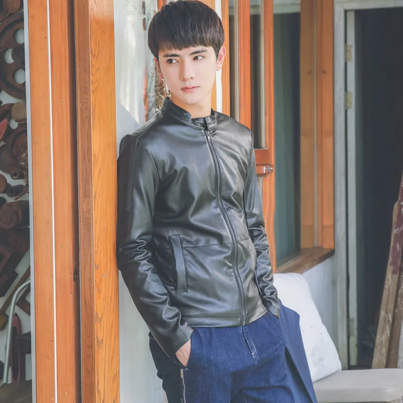 Spring New Style Men-Style Stand Collar Joint Slim Fit Leather Coat Men's Fashion Leather Jacket Coat