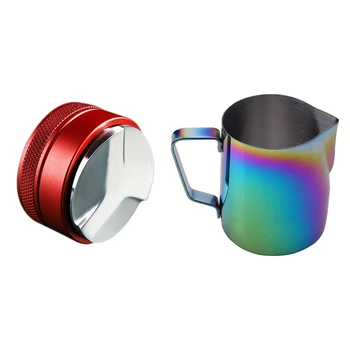 

Frothing Pitcher Pull Flower Cup Coffee Milk Frother with 51mm Three Paddle Espresso Coffee Tamper