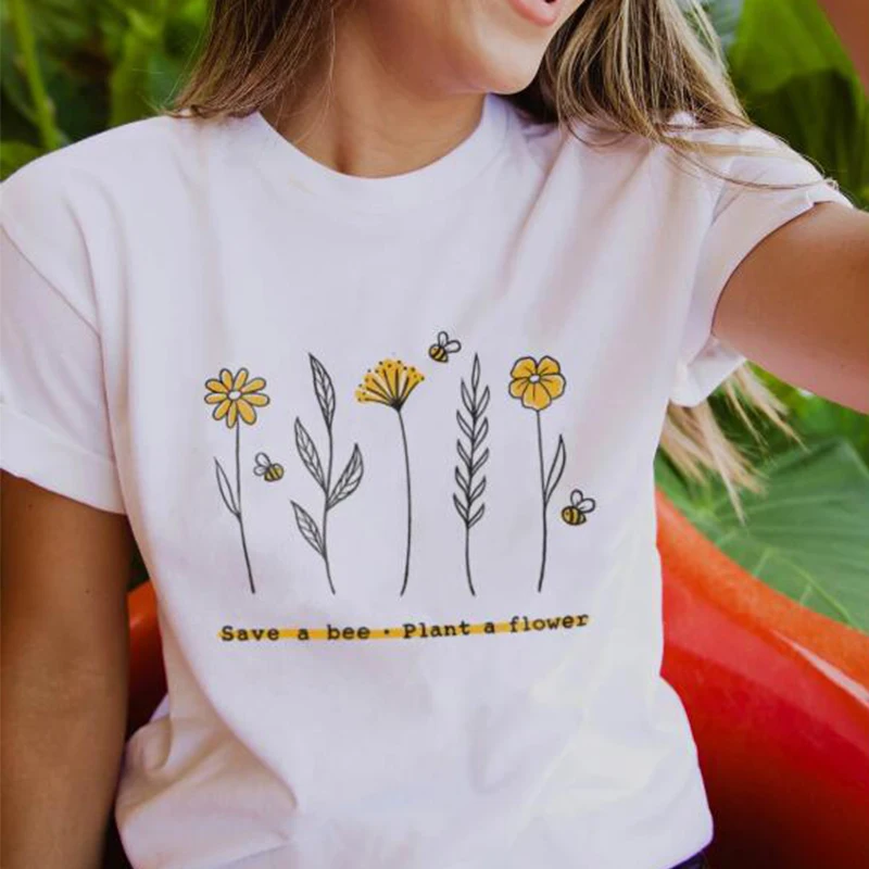 Футболка женская хлопковая с коротким рукавом и графическим принтом Save A Bee Plant