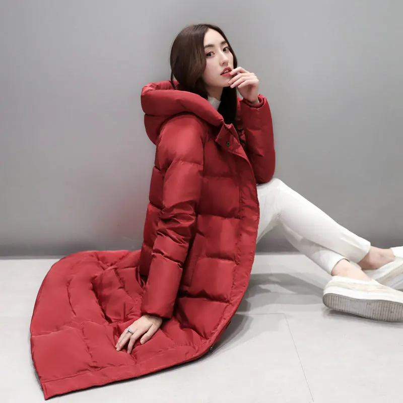 Модная супер Длинная женская куртка-пуховик, Manteau Femme Hiver, худи, белый утиный пух, зимнее пальто, женская парка, Женская куртка C5112