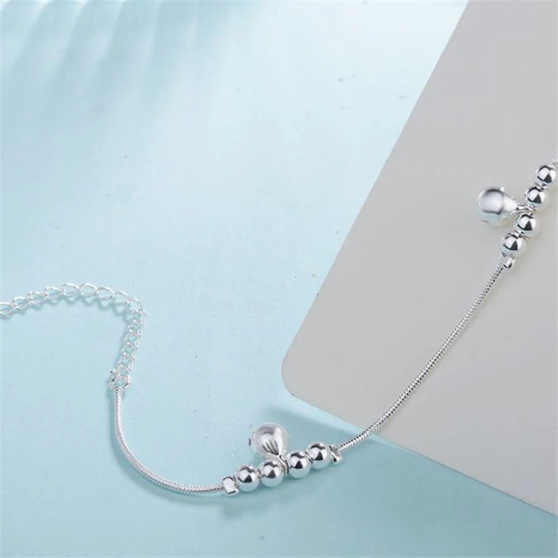 925 Sterling Silver Anklets Bracelets For Women 3 Bells Lady Ankles Chain