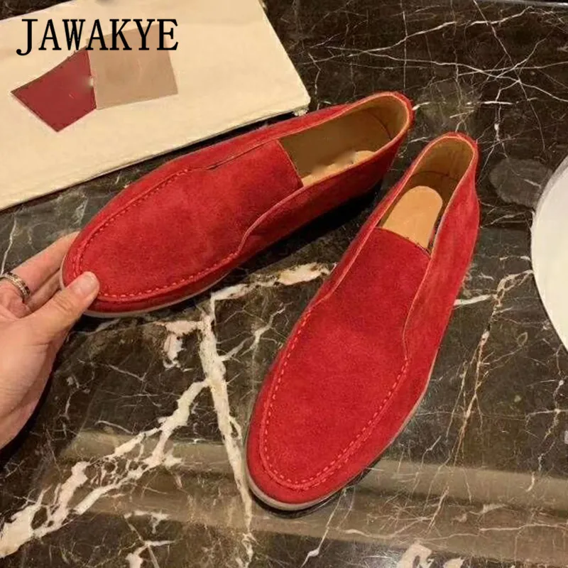 JAWAKYE/Новые Осенние лоферы с высоким берцем; детская замшевая повседневная обувь на плоской подошве; мужские слипоны с круглым носком; Мужская обувь для вождения; мужские лоферы без застежки - Цвет: red