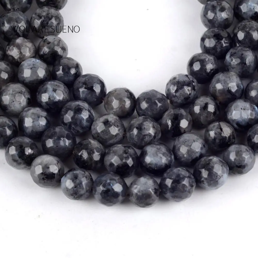 Натуральные граненые черные ларвикит лабрадорит Круглые бусины россыпью для