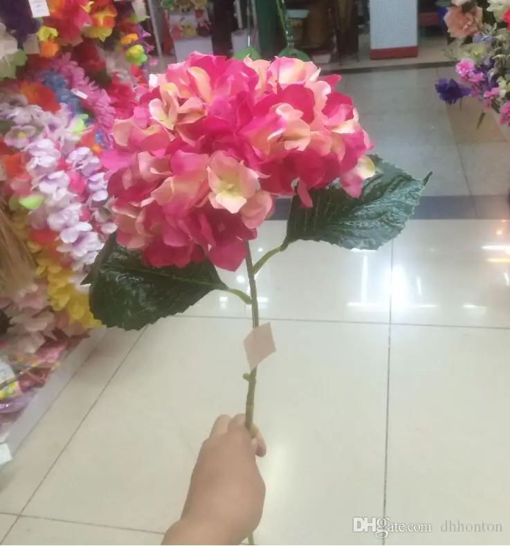 dark pink Artificial Hydrangea Flower 80cm/31.5" Fake Silk Single Hydrangeas 6 Colors for Wedding Centerpieces Home Party Decorative Flowe - Цвет: dark pink