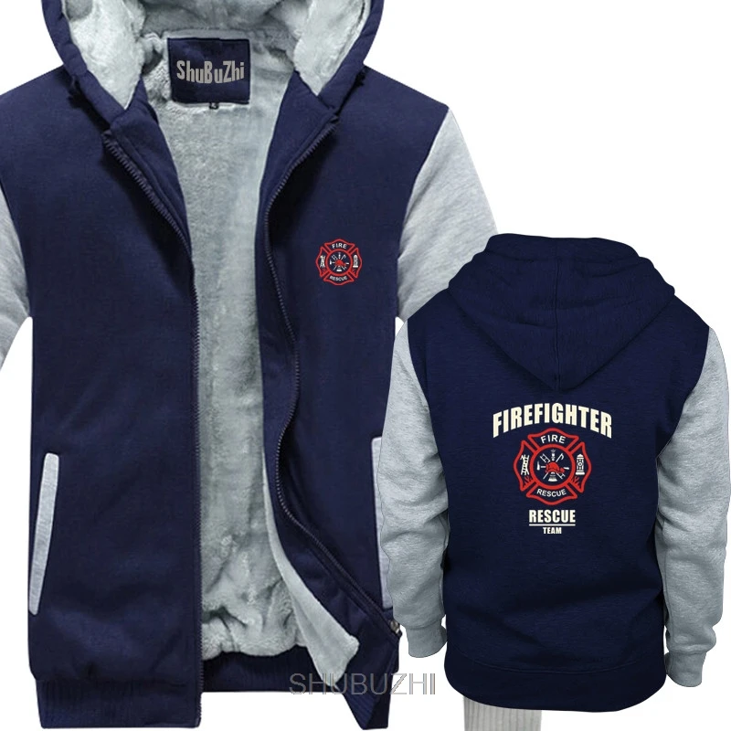 Rescue Point Firefighter Fireman hoodies casual men hoodies bigger size 4XL 5XL Winter thick zipper sweatshirt sbz8149 - Цвет: navy grey