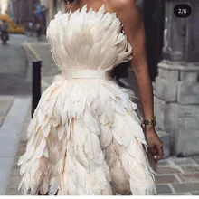 Сексуальные без бретелек с плеча без рукавов перо мини длина Короткие платья для выпускного вечера