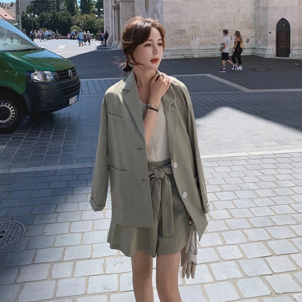 

CHIC-Style Fashionable Suit Set 2019 Autumn New Style Retro Young Stripes Coat + Loose Pants Two-Piece Set