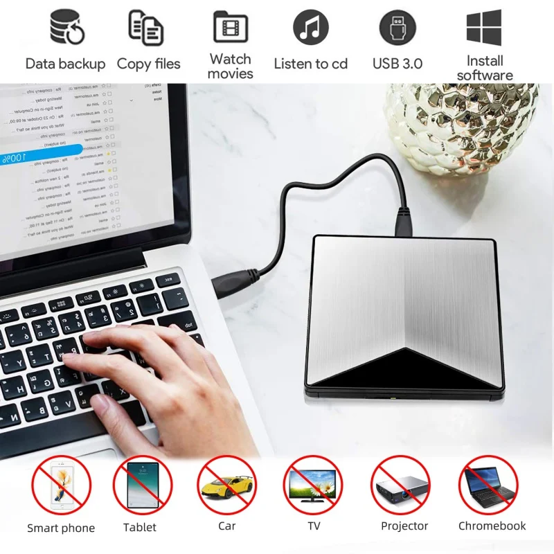 Серебряный внешний CD DVD привод USB 3,0 внешний Rewriter Burner Writer высокая скорость передачи данных USB Оптический привод для ПК ноутбука