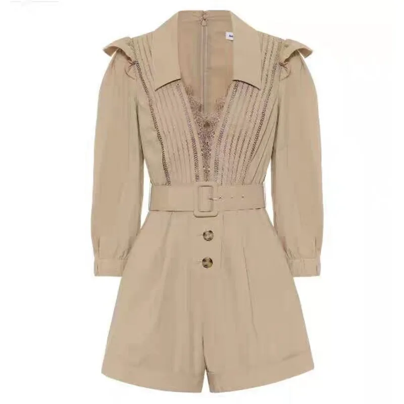 DEAT 2020 New Summer Fashion Casual Patchwork Loose V-neck Ruffles Lace High Waist Romper Pants Women SB961 jumpsuit DEAT 2020 New Summer Fashion Casual Patchwork Loose V-neck Ruffles Lace High Waist Romper Pants Women SB961 jumpsuit