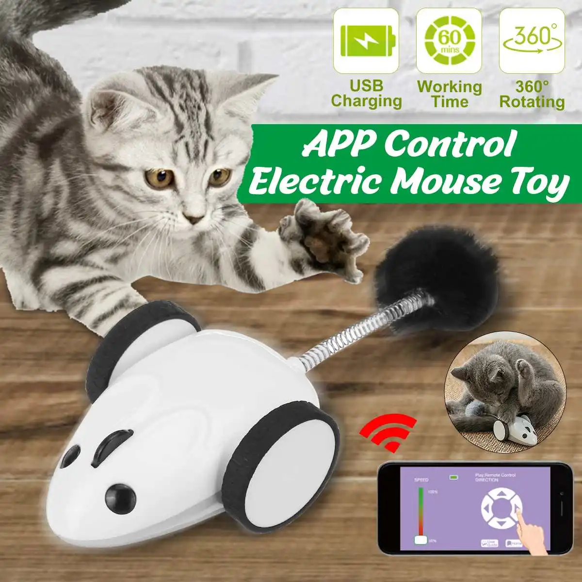 Pet Cat Toy Interactive bluetooth Wireless Remote APP Control Electric Mouse Simulation Toy RC Rat Mice Toy USB Charging