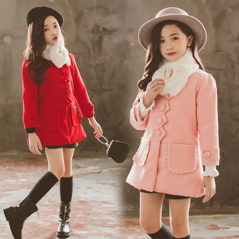 

2019 New Style Ladies' Fan Children CHILDREN'S Jacket Girls Fall And Winter Clothes Big Boy Fur Collar Duffle Coat Childrenswear