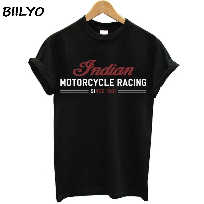 

INDIAN MOTOCYCLE Logo Vintage Sign Motorcycle Black T shirt 100% Cotton T-shirt For Men