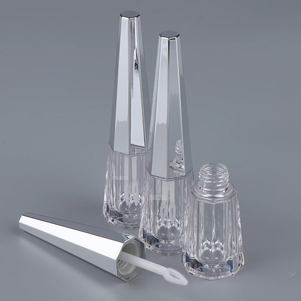 3pcs 6ml Empty Liquid Eyeshadow Lip Gloss Pyramid-Shaped Lipstick Tubes Bottles With Applicator Wands