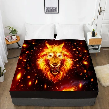 

1PC Fitted Sheets Mattress Cover With Elastic Band 3D Bedsheet Linens 200x200 180x200 Bed Sheet Fire wolf Customize size design