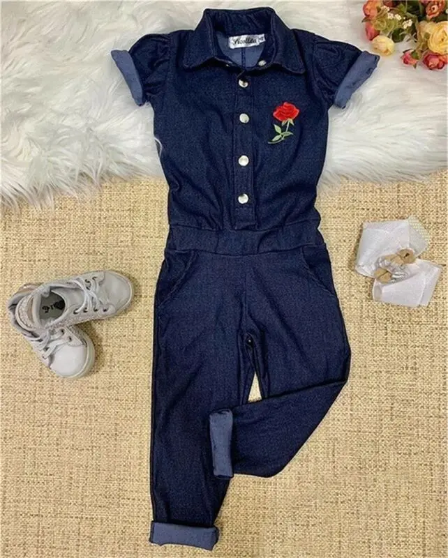 От 1 до 6 лет Одежда для маленьких девочек комбинезоны, джинсовый комбинезон с короткими рукавами, Цветочный комбинезон, детский костюм пляжного типа для девочки, детская одежда