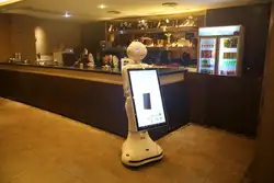 Умный сервис приема робот вертикальный сенсорный экран управление Android голосовой разговор распознавание лица коммерческий робот