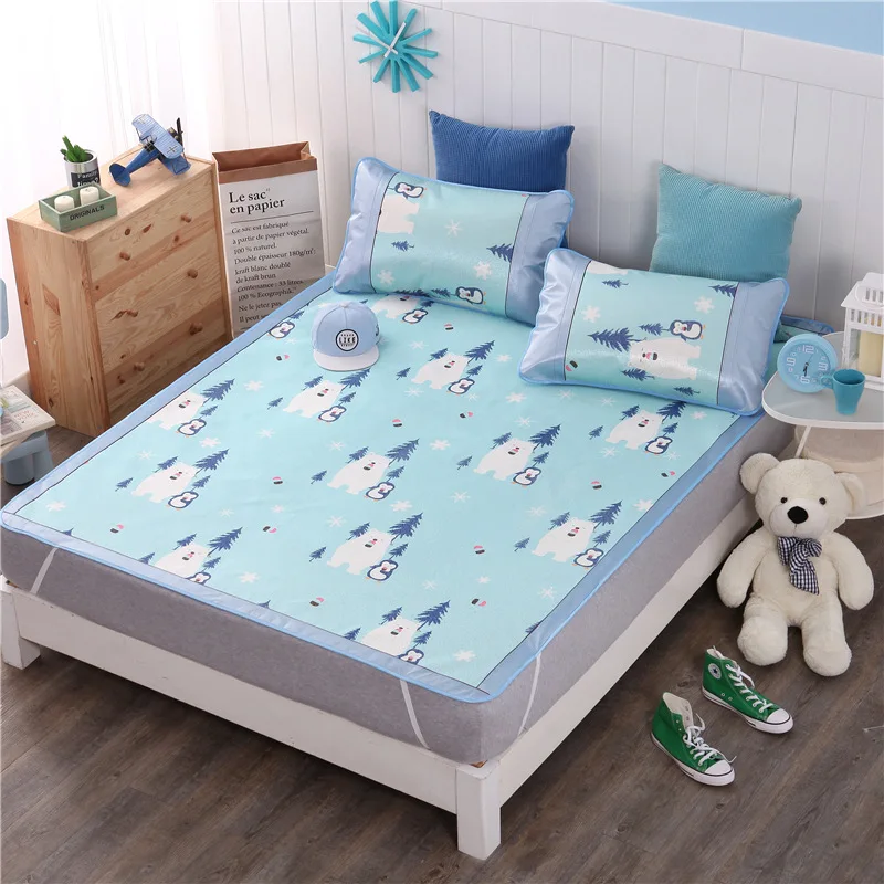 

New Style Printing Bedding Ice Silk Mat 3PCS Foldable Comfortable Breathable Bed Cool Mat 2PCS Pillowcase Cartoon Style