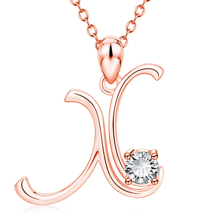 Trendy Zirconia Initial Letter Necklace Fashion A-z Alphabet Gold Pendant Necklace For Women Korean Jewelry - Окраска металла: X