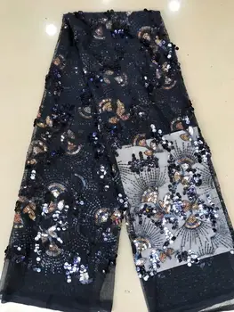 

Navy Blue Lace Fabric Sequins French Lace Fabric 3D Lace Beautiful For Important Occasions Women Wedding Party Dress FFD1110