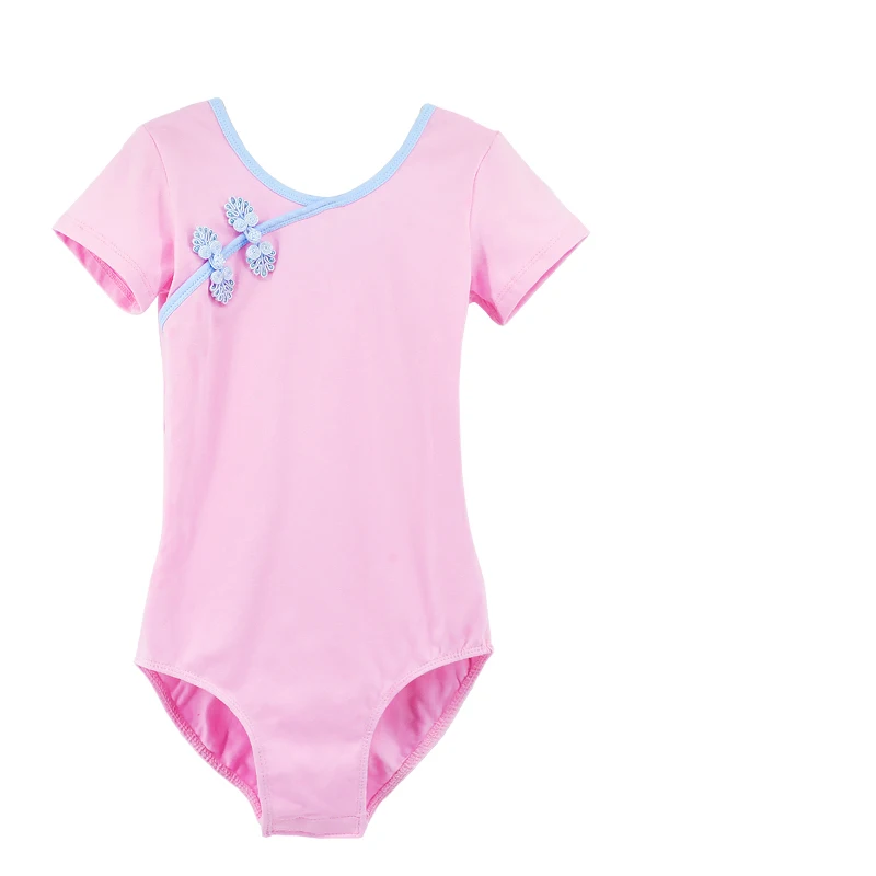 pink short Короткий/длинный рукав трико для гимнастики балета в китайском стиле с узелками балетная Одежда для балерины Детская Одежда для танцев - Цвет: pink short