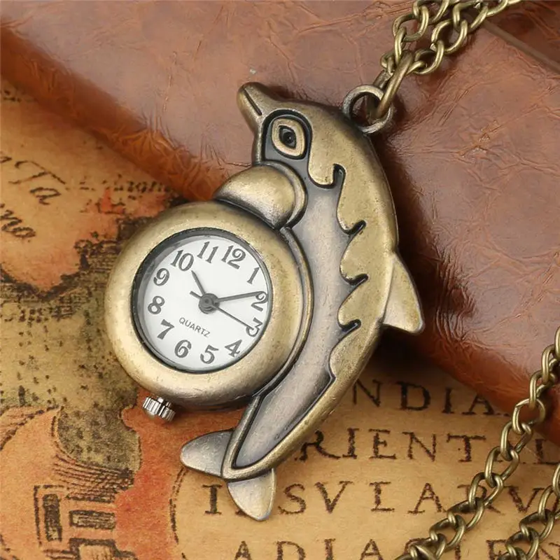Карманные кварцевые часы с дельфином обезьянкой милые женские цепочка ожерелье