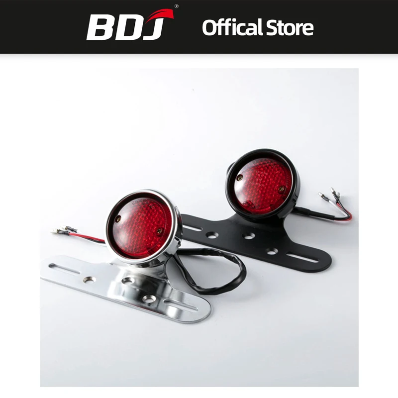 

BDJ For Harley Cafe Racer Custom Chrome Universal Motorcycle Rear Red Led Tail Brake Stop Light Lamp