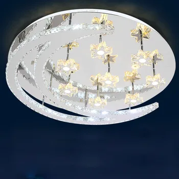 

Modern Romantic Moon and Star Crystal Ceiling Lights LED Fixture Lustre Flush Mounted Lamp Dining Sitting Study Bedroom Lighting