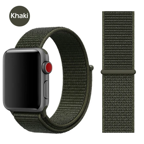 Нейлоновая Мягкая дышащая повязка для Apple Watch Series 4 3/2/1 полосы 38 мм 42 ММ сменная Спортивная петля для iwatch 4 3 2 1 40 мм 44 мм - Цвет ремешка: Khaki