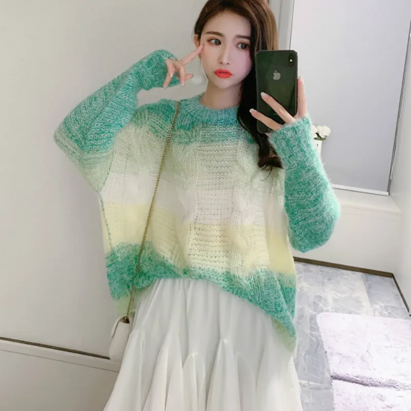 

fashion women lazy sweaters warm soft women gradient sweaters lady korean female pink knitted pullovers outwear sweaters