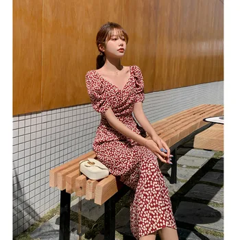 

2020 new summer chiffon chiffon waist show slim temperament long dress retro balloonflower skirt Fairy