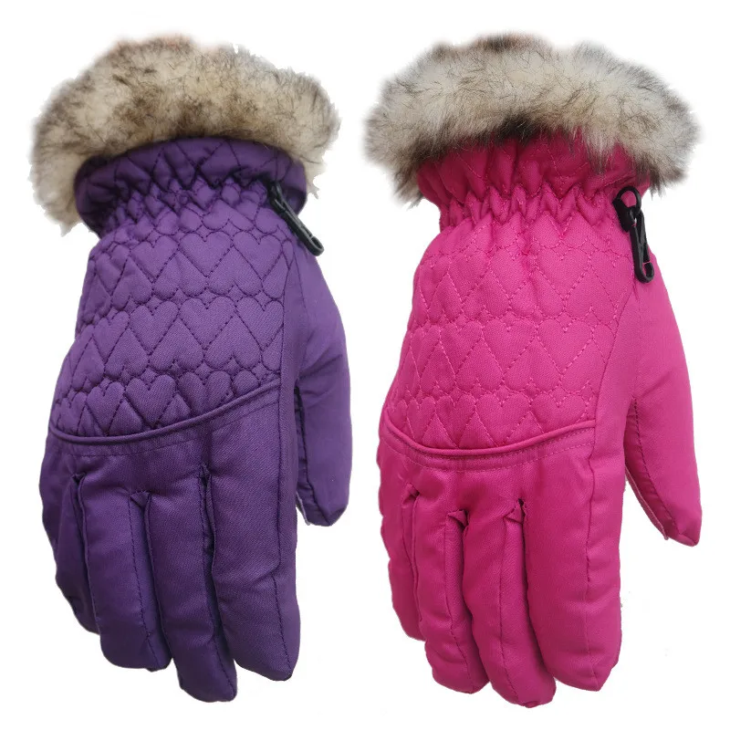 BalleenShiny/Детские зимние пушистые перчатки; утолщенные лыжные перчатки; уличные Водонепроницаемые Детские Зимние варежки из хлопка; полный палец; для мальчиков и девочек